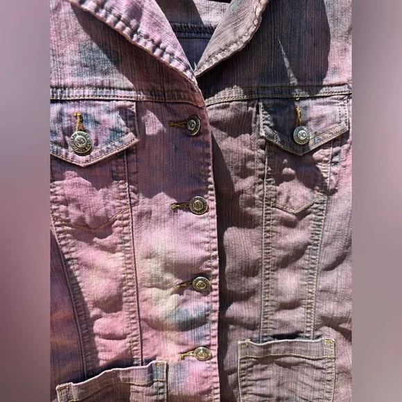 ND Division Purple Peace Tie Dye Denim Bohemian Hippie Jean Jacket - Picture 8 of 9